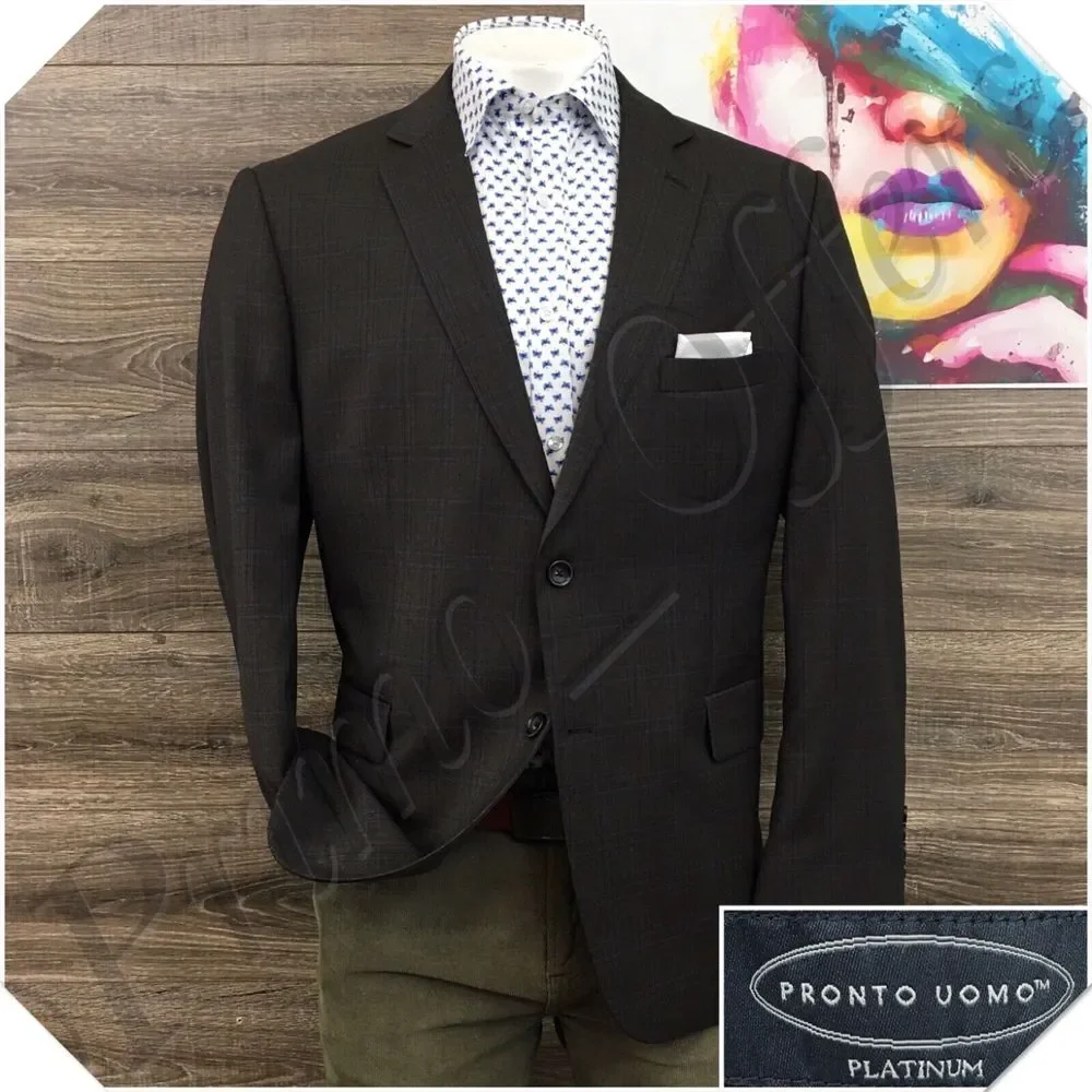 PRONTO UOMO Mens Blazer Sport Coat Casual Jacket Size 48R Two‎ Button Wool Suit